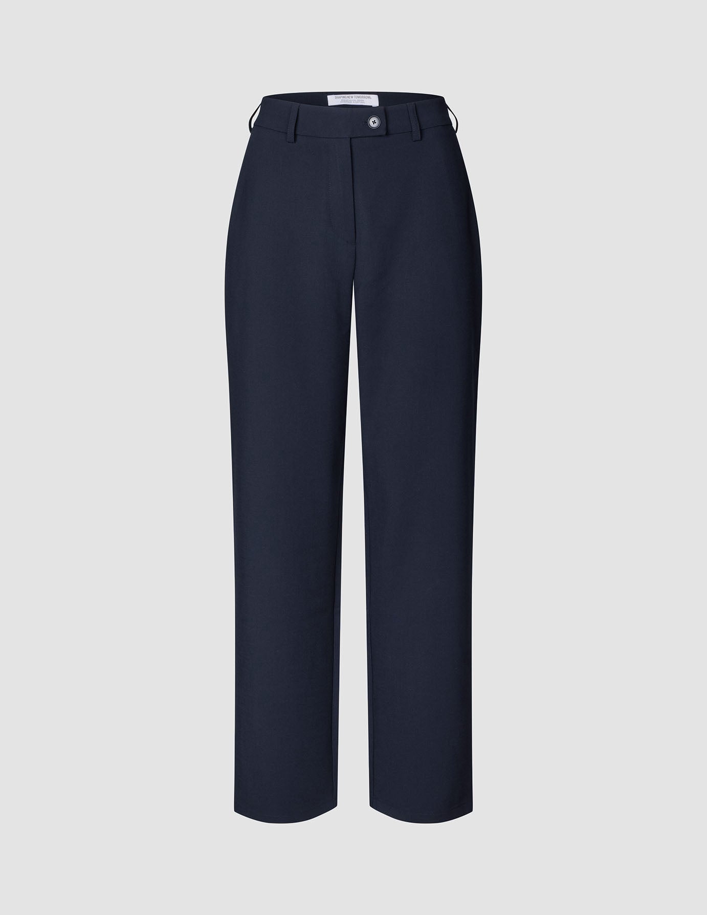 GO2-bukser for kvinner, Straight Blue Nights, med rett snitt, knappelukking og beltestropper i skandinavisk design.